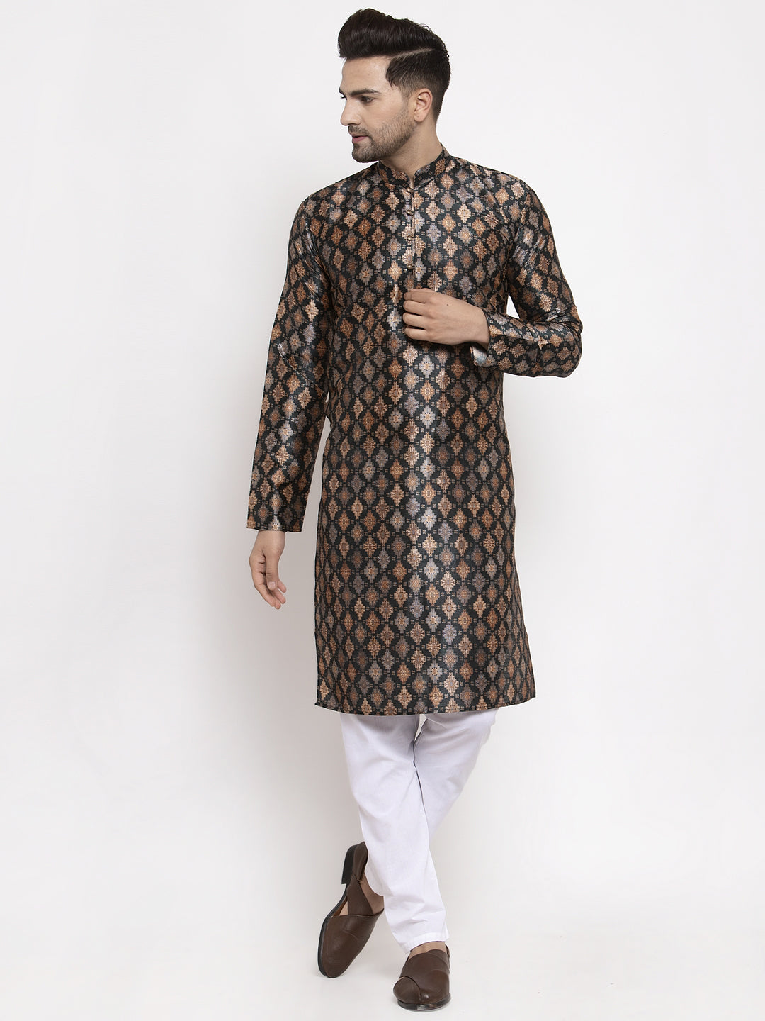 Jompers Men Black Printed Kurta with Pyjamas - Distacart