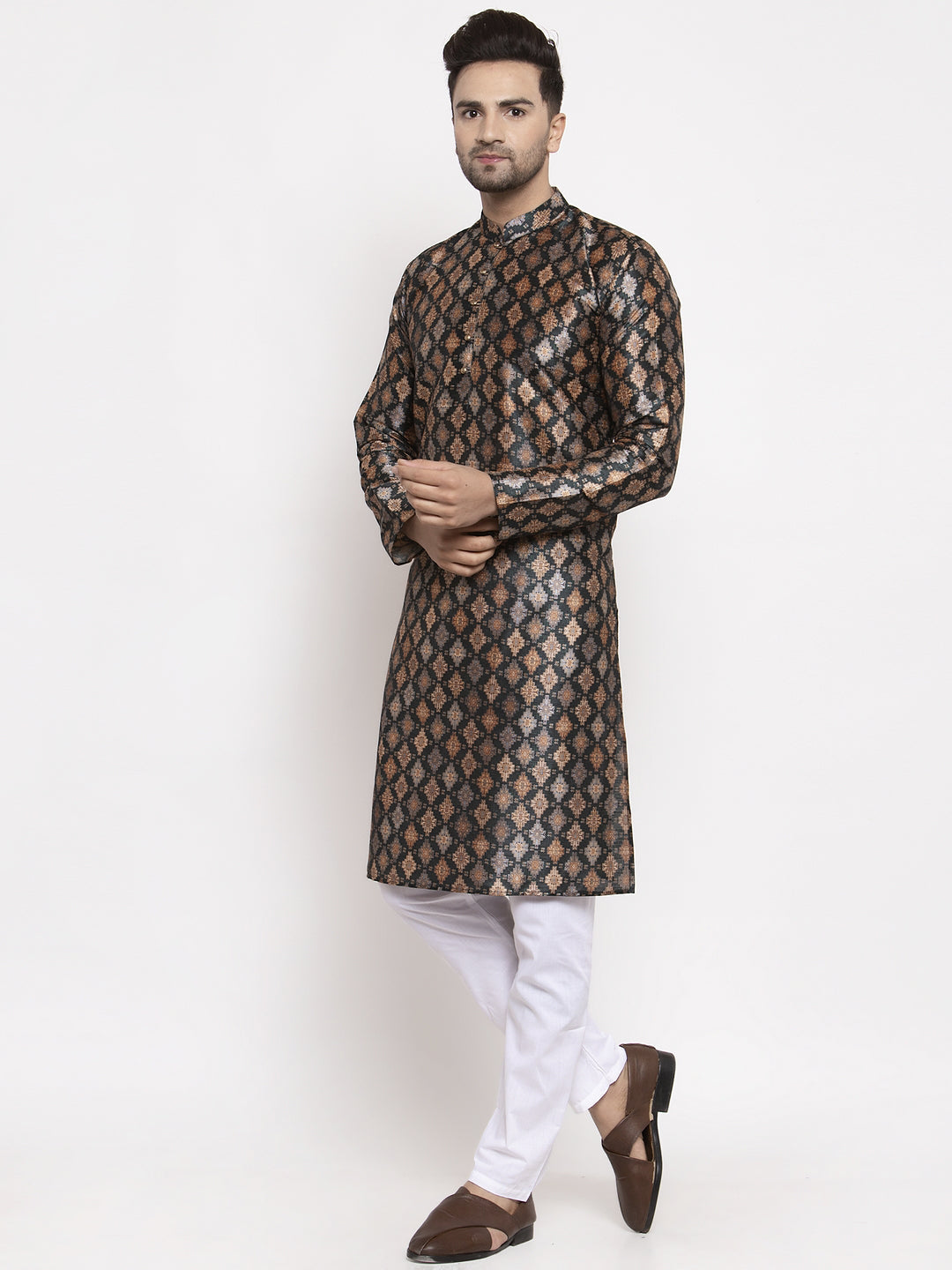 Jompers Men Black Printed Kurta with Pyjamas - Distacart