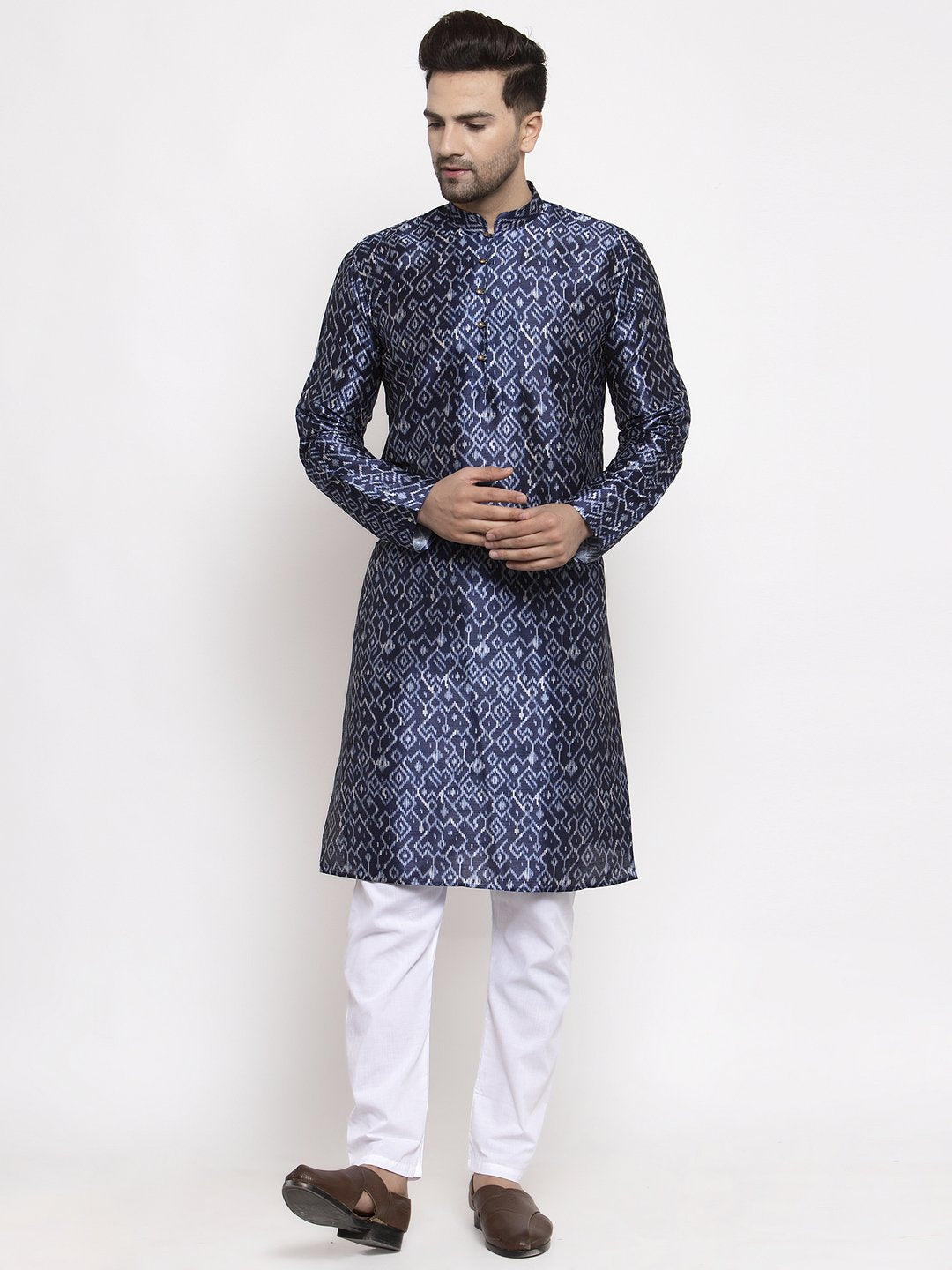 Jompers Men Navy Blue & White Printed Kurta Only - Distacart
