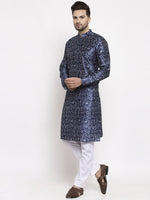 Thumbnail for Jompers Men Navy Blue & White Printed Kurta Only - Distacart