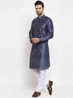 Thumbnail for Jompers Men Navy Blue & White Printed Kurta with Pyjamas - Distacart