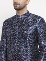 Thumbnail for Jompers Men Navy Blue & White Printed Kurta Only - Distacart