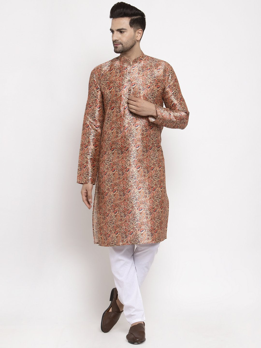 Jompers Men Golden Printed Kurta Only - Distacart