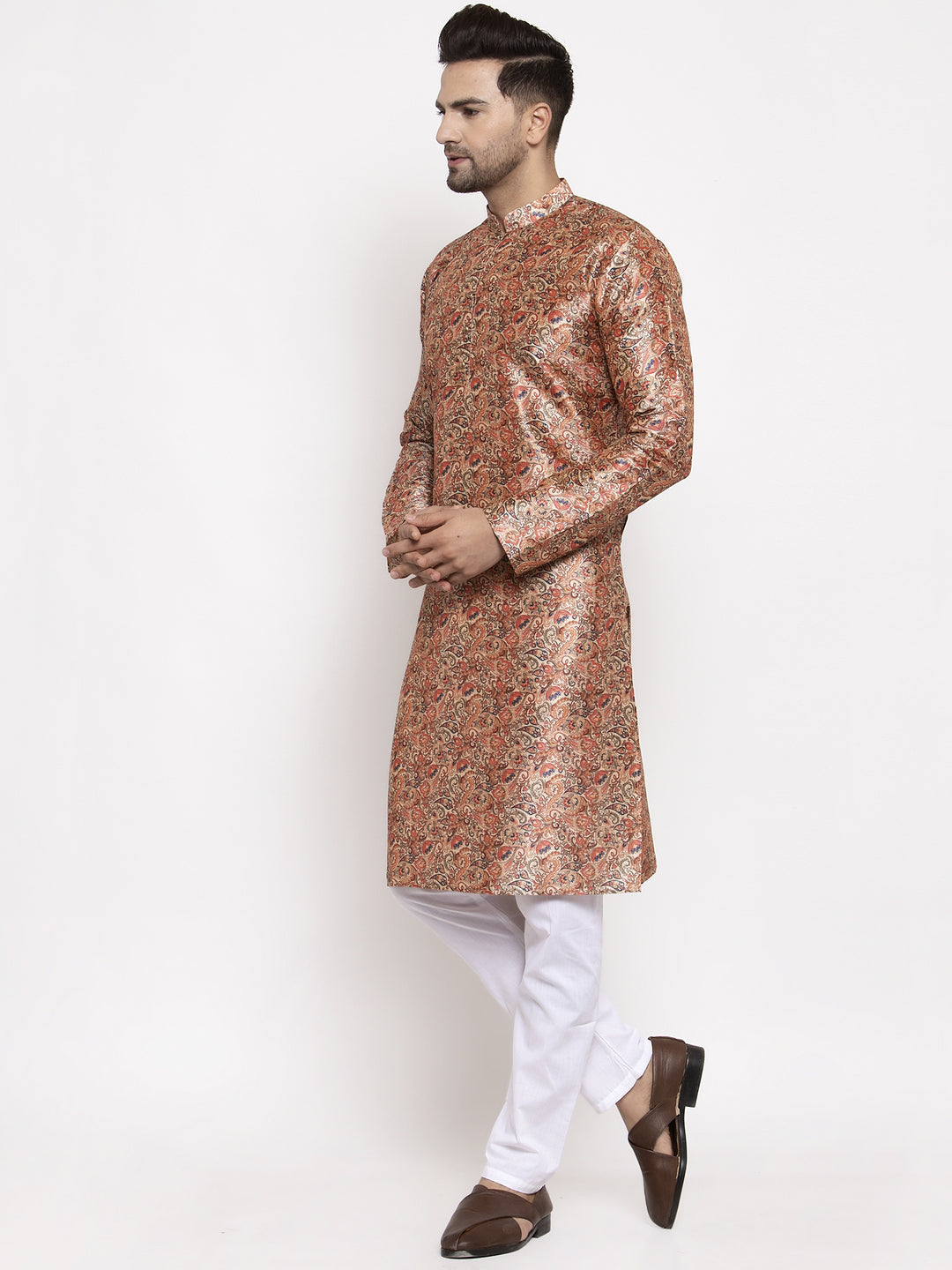 Jompers Men Golden Printed Kurta with Pyjamas - Distacart