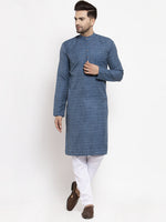 Thumbnail for Jompers Men Blue Self Design Kurta with Pyjamas - Distacart