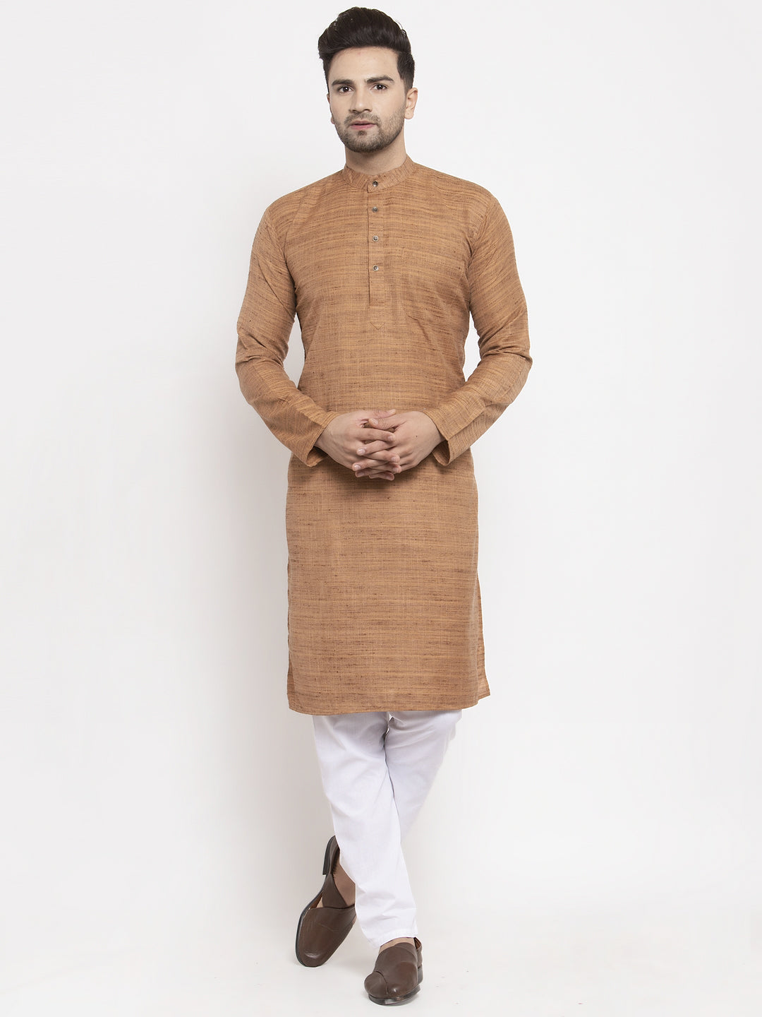 Jompers Men Brown Self Design Kurta with Pyjamas - Distacart
