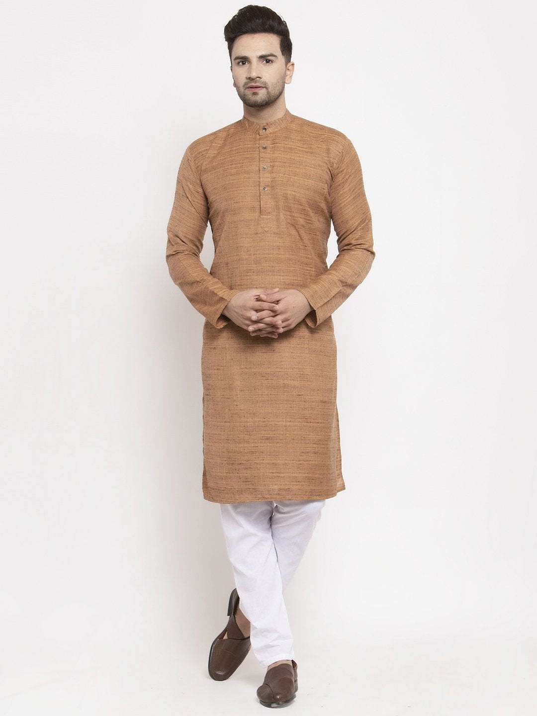 Jompers Men Brown Self Design Kurta Only - Distacart