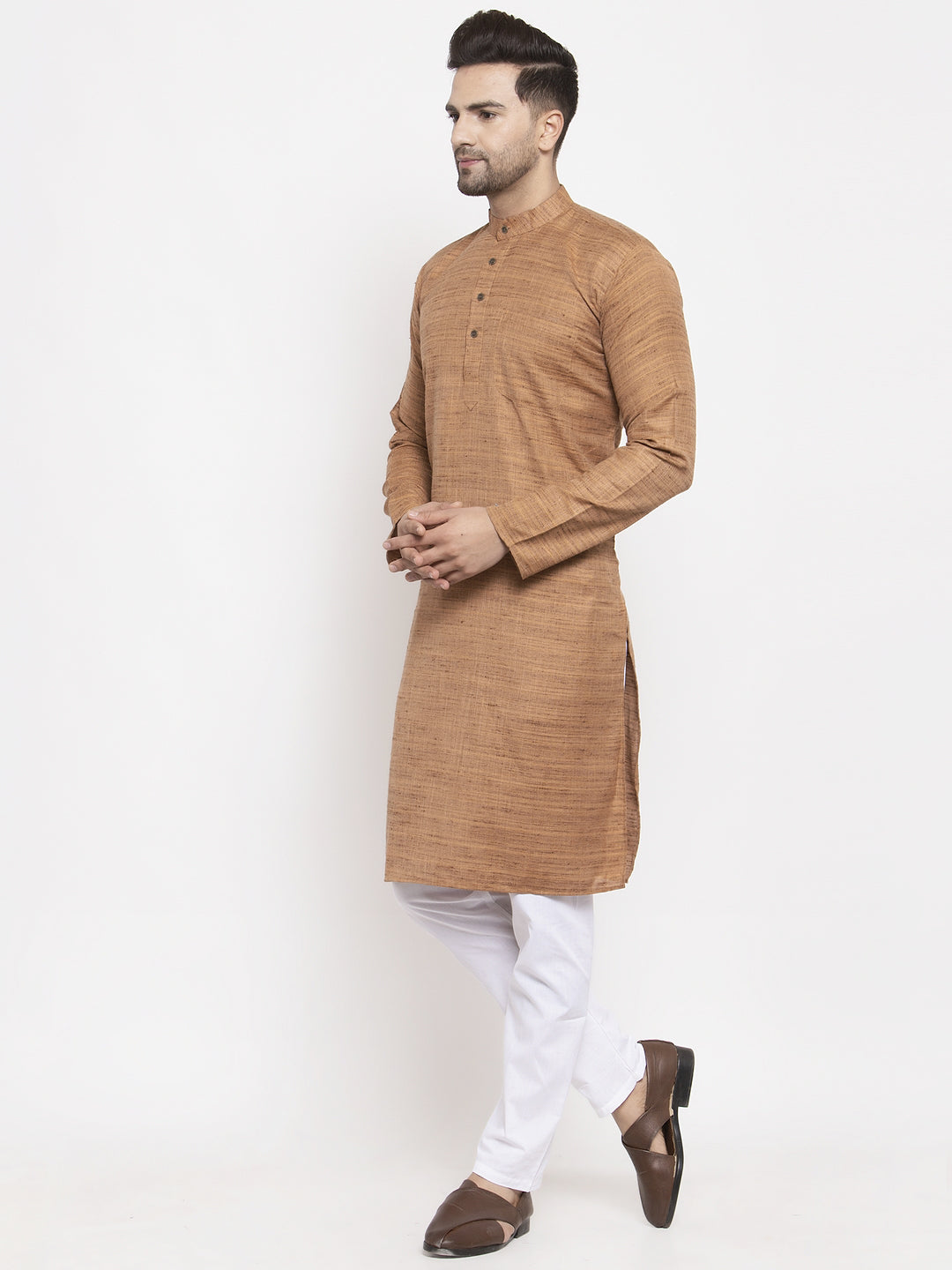 Jompers Men Brown Self Design Kurta with Pyjamas - Distacart