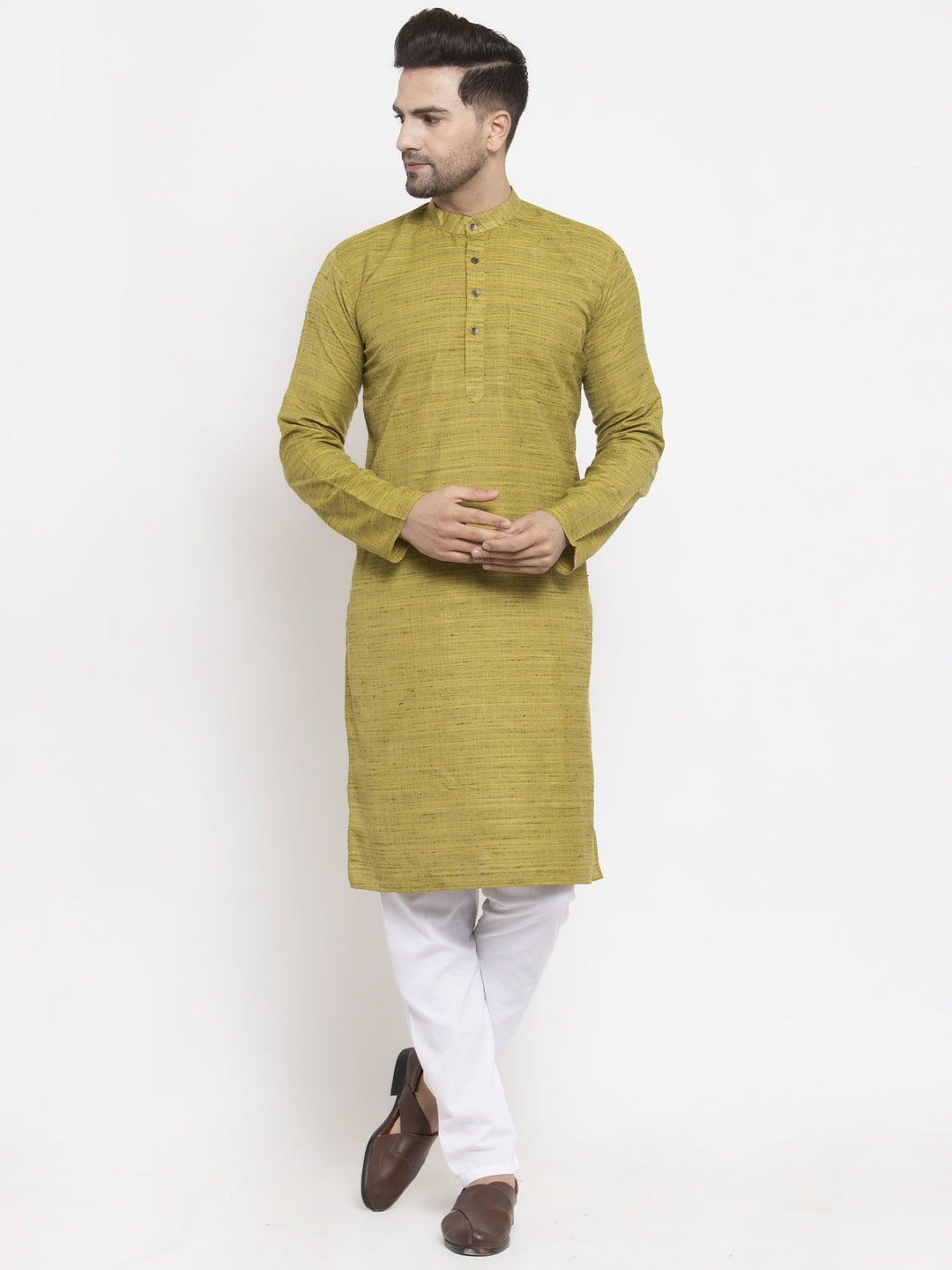 Jompers Men Green Self Design Kurta with Pyjamas - Distacart
