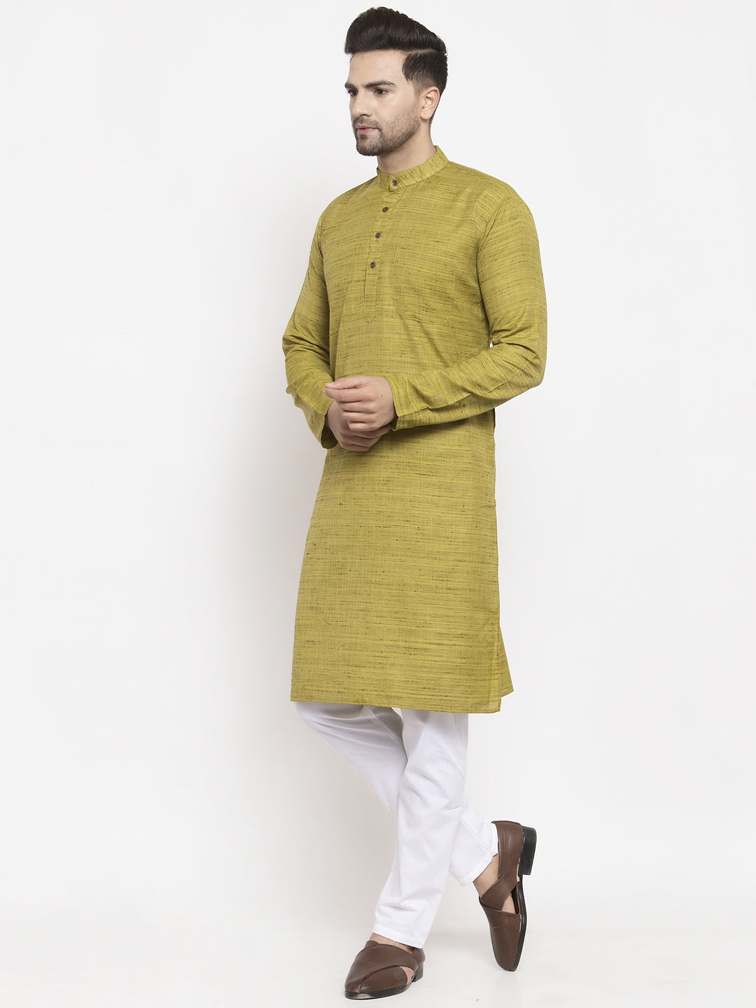 Jompers Men Green Self Design Kurta with Pyjamas - Distacart