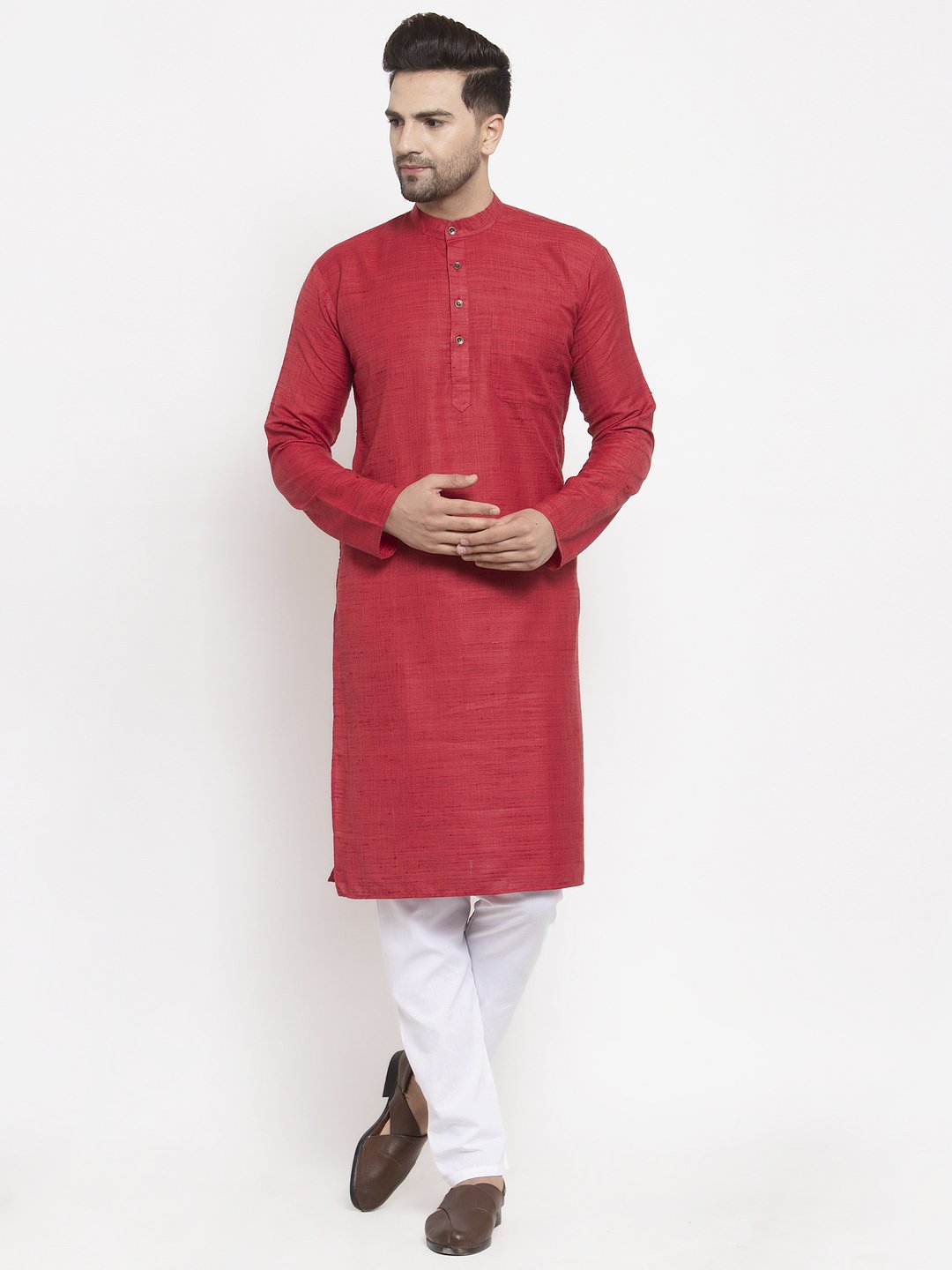 Jompers Men Maroon Self Design Kurta Only - Distacart