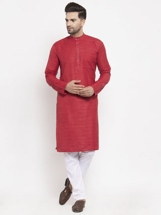 Jompers Men Maroon Self Design Kurta with Pyjamas - Distacart