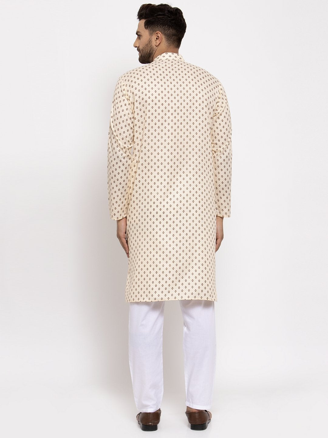 Jompers Men Cream-Coloured Printed Kurta Only - Distacart