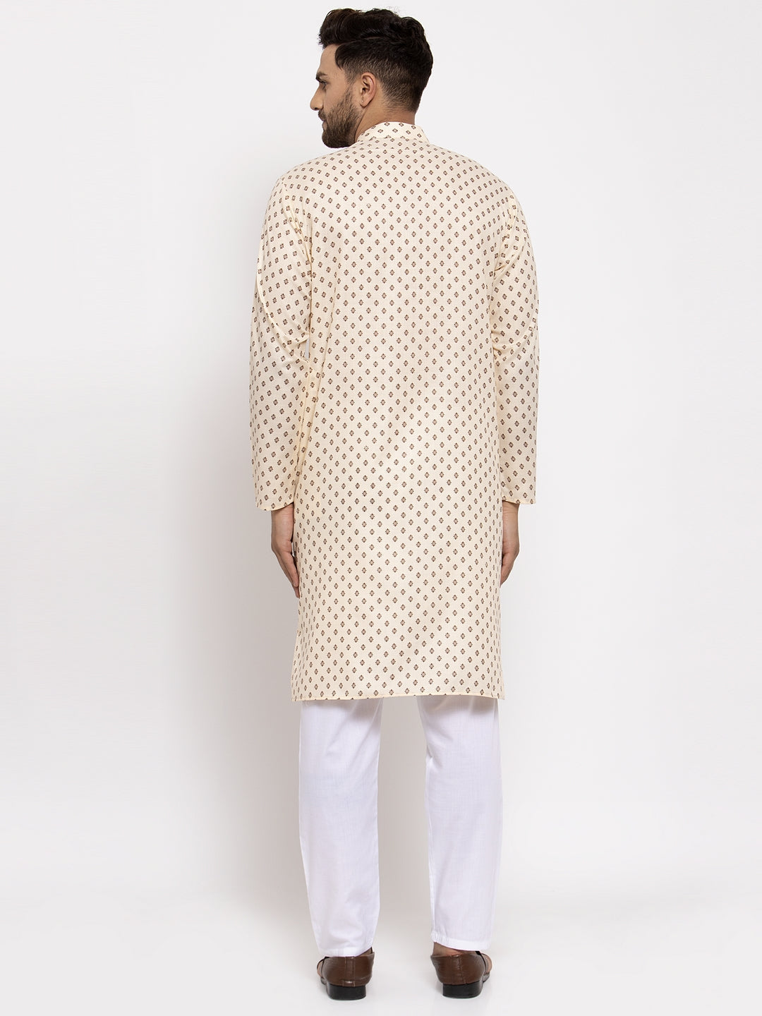 Jompers Men Cream-Coloured Printed Kurta with Pyjamas - Distacart