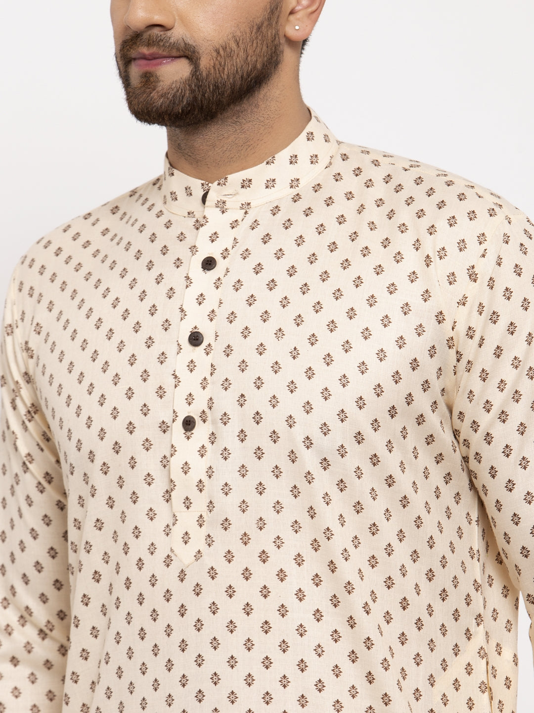 Jompers Men Cream-Coloured Printed Kurta with Pyjamas - Distacart