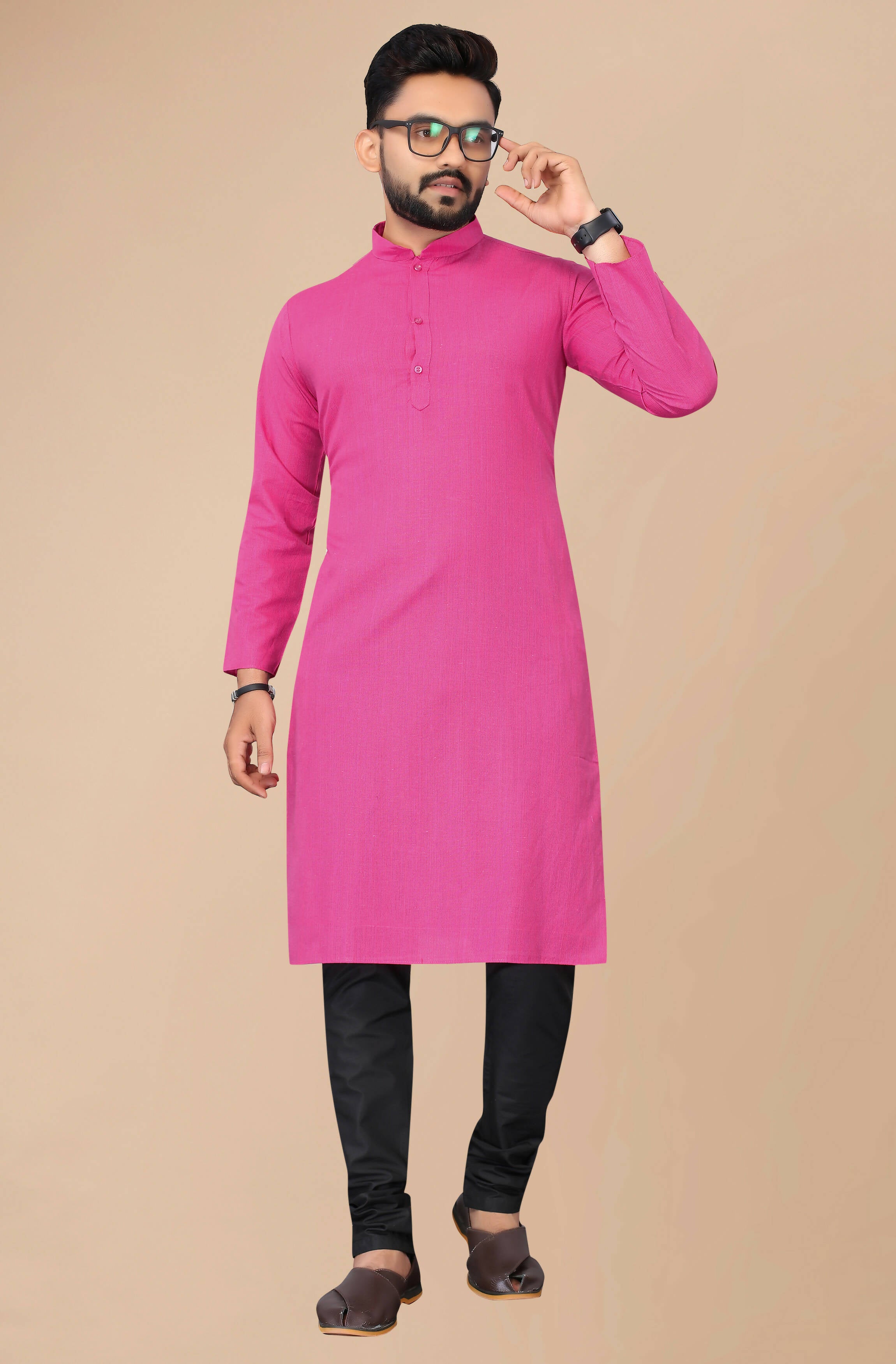 Men's Pink Striped Cotton Kurta - Mahotsav - Distacart