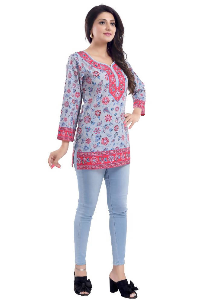 Snehal Creations Ash Gray Faux Crepe Short Kurti Tunic