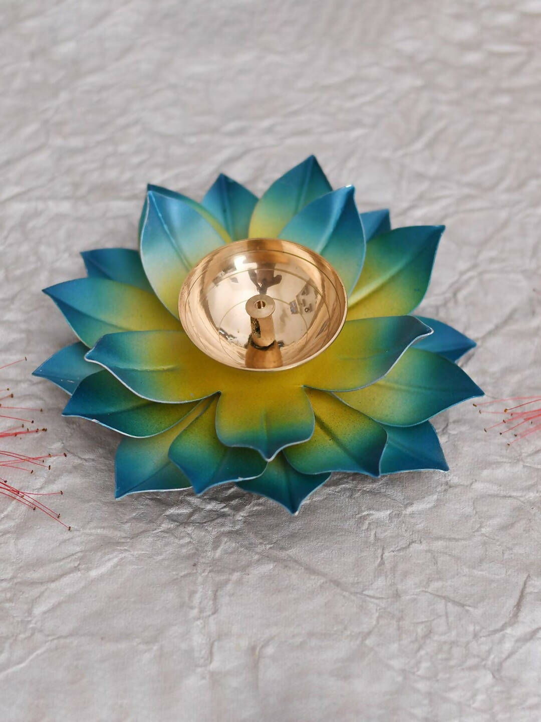 CraftVatika Blue Lotus Hand Painted Diya Metal - Distacart