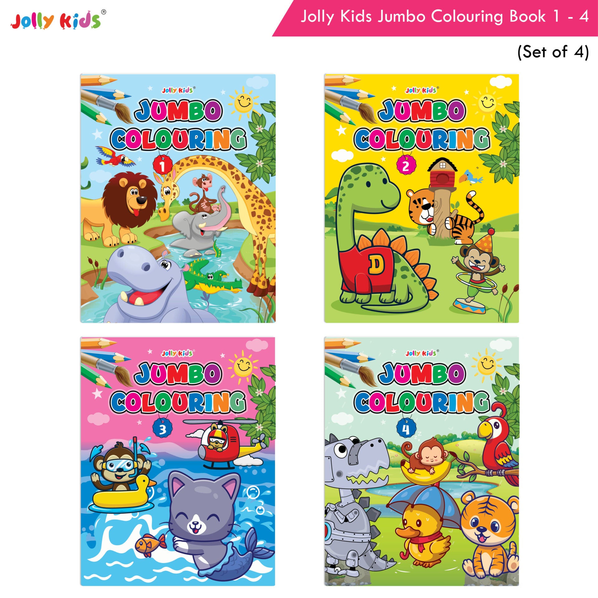 Jolly Kids Jumbo Colouring Books For Kids Set of 4|130 Fun Learnig Images Per Colour Book| Ages 3 - 7 Year - Distacart