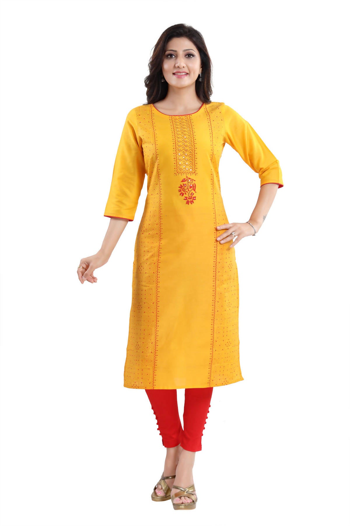 Snehal Creations Cotton Silk Printed Long Kurti With Sequence Highlight - Distacart