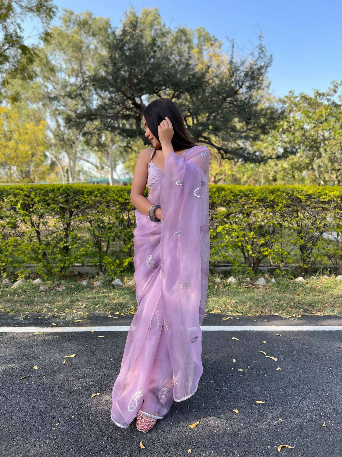 Vastrasky Purple Organza Saree - Distacart