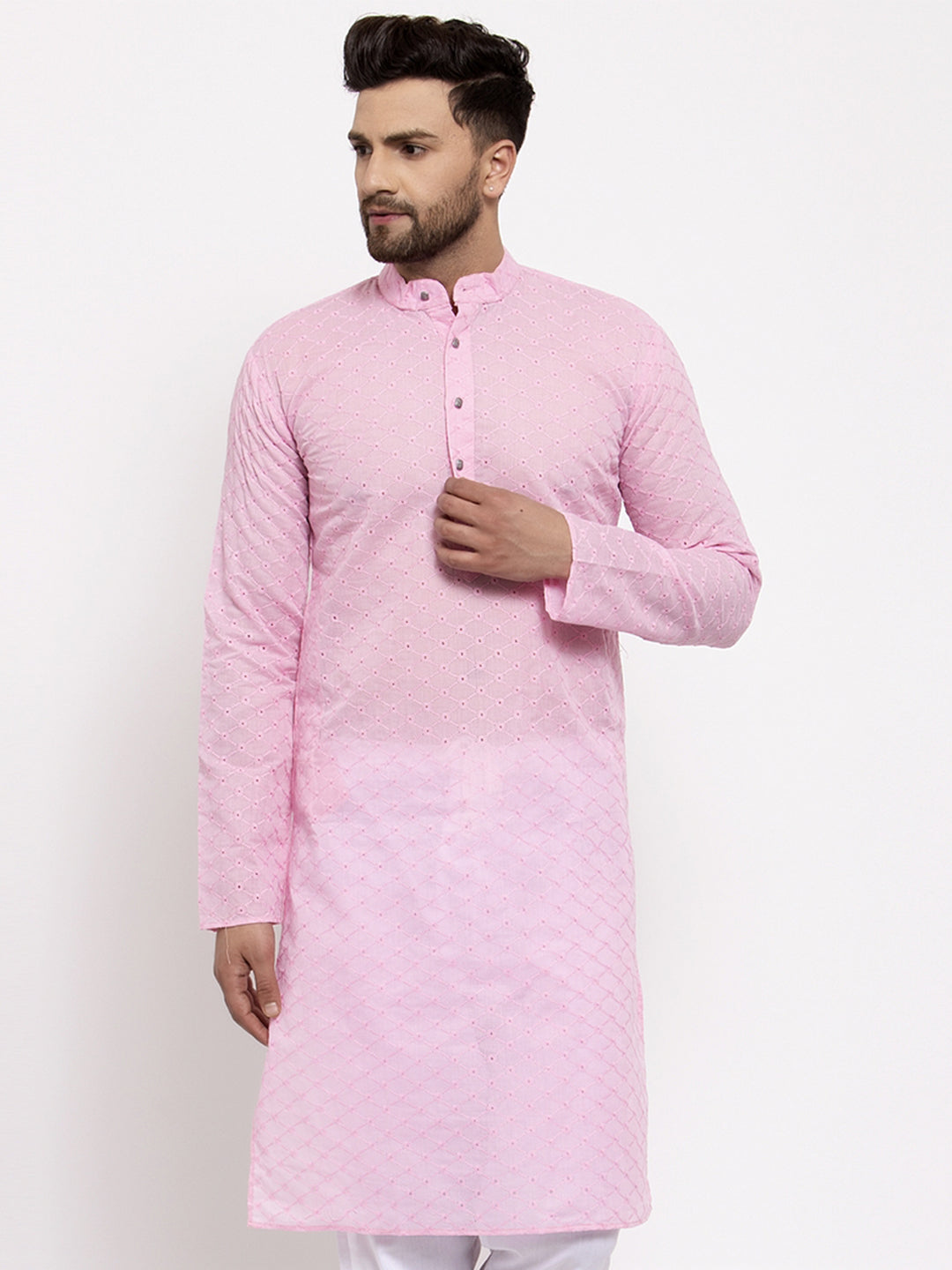Jompers Men Pink Chikan Kurta Only - Distacart