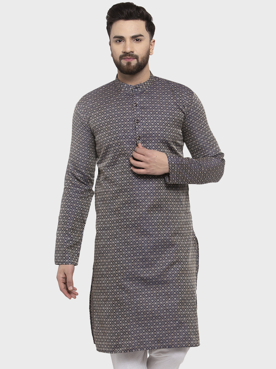 Jompers Men Navy-Blue & White Woven Design Kurta Only - Distacart