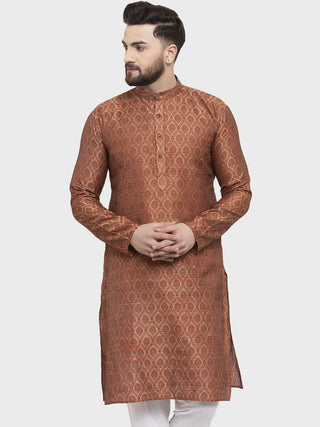 Jompers Men Brown & Grey Jacquard Kurta Only - Distacart