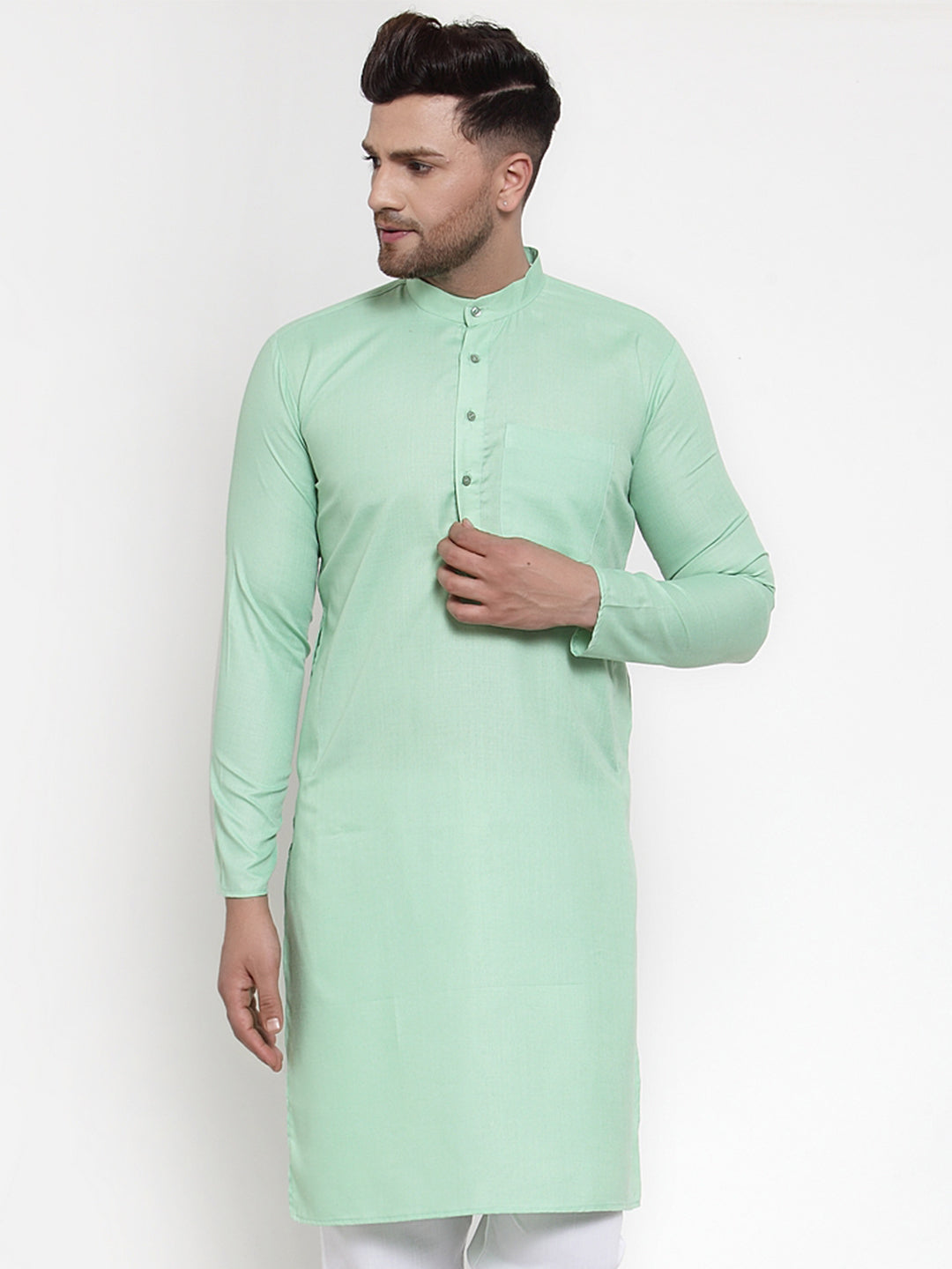 Jompers Men Green & White Solid Kurta Only - Distacart