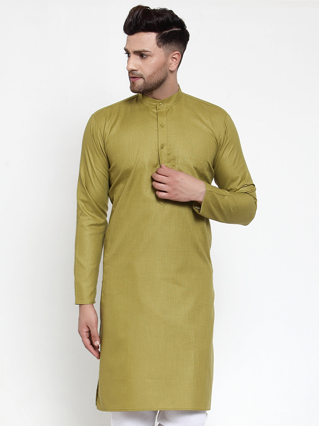 Jompers Men Olive Green & White Solid Kurta Only - Distacart