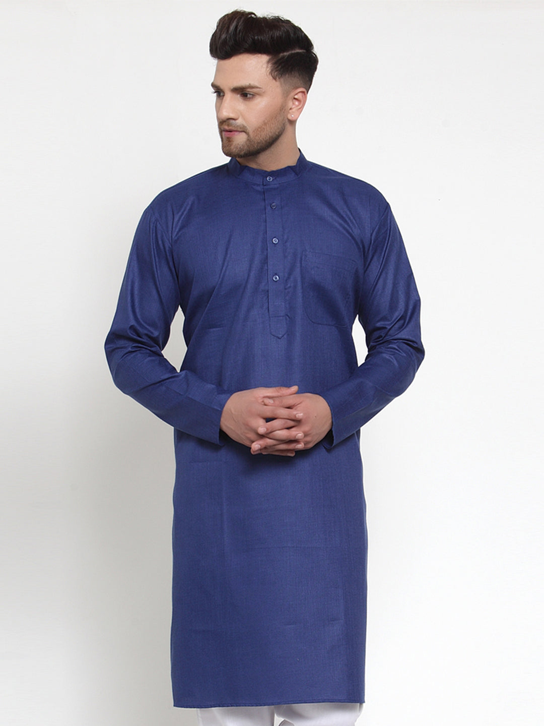 Jompers Men Royal-Blue & White Solid Kurta Only - Distacart