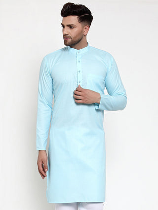 Jompers Men Sky-Blue & White Solid Kurta Only - Distacart