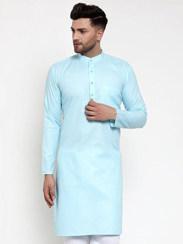 Jompers Men Sky-Blue & White Solid Kurta Only - Distacart