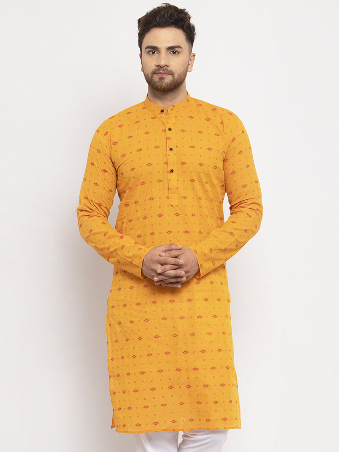 Jompers Men Yellow & White Cotton Printed Kurta Only - Distacart