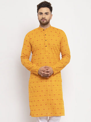 Jompers Men Yellow & White Cotton Printed Kurta Only - Distacart
