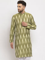 Thumbnail for Jompers Men Green Woven Design Ikkat Straight Kurta Only - Distacart