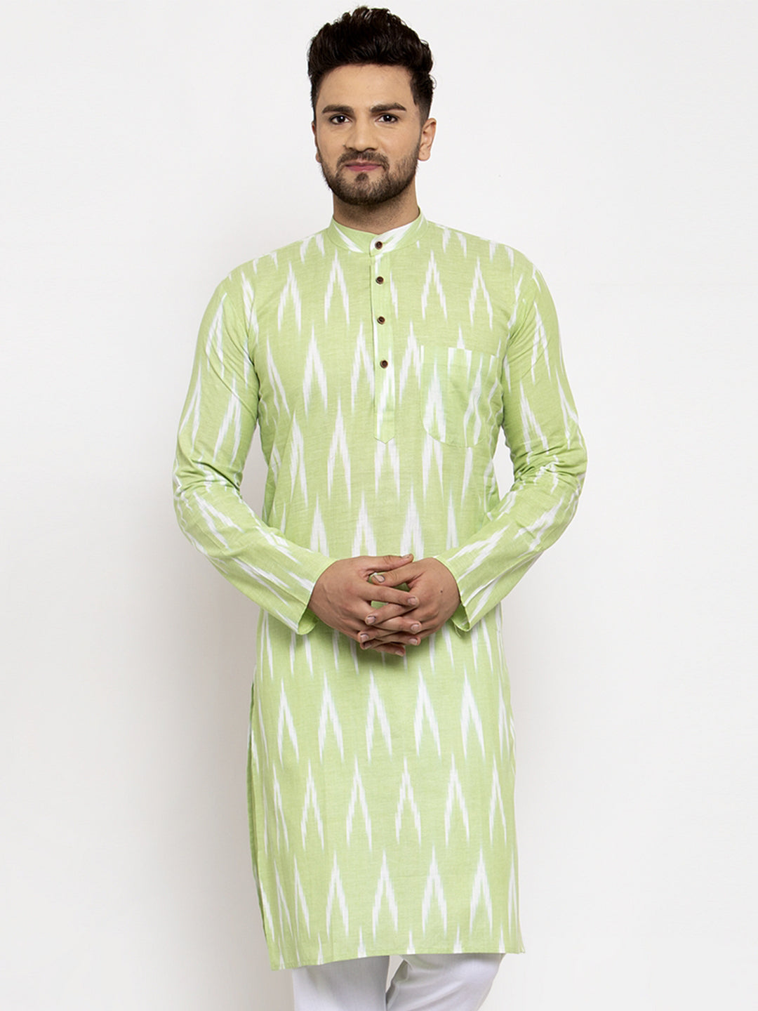 Jompers Men Lime Green Woven Design Ikkat Straight Kurta Only - Distacart
