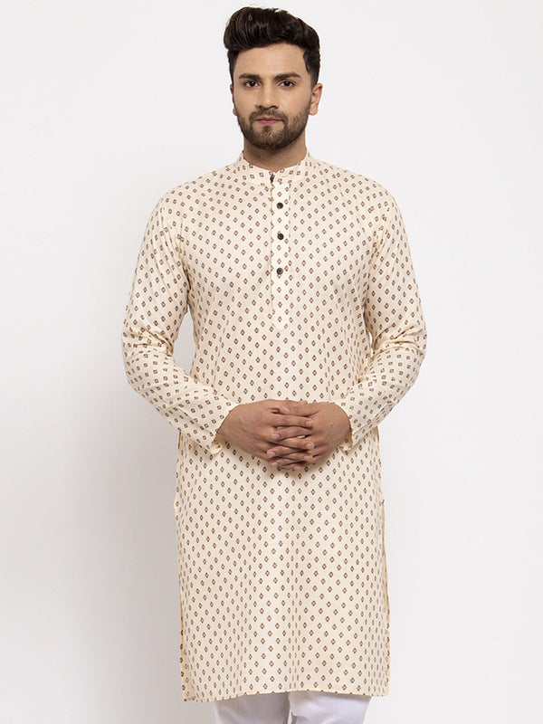 Jompers Men Cream-Coloured Printed Kurta Only - Distacart