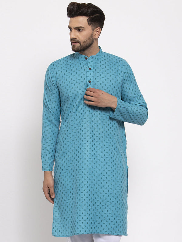 Jompers Men Sky Blue Printed Kurta Only - Distacart