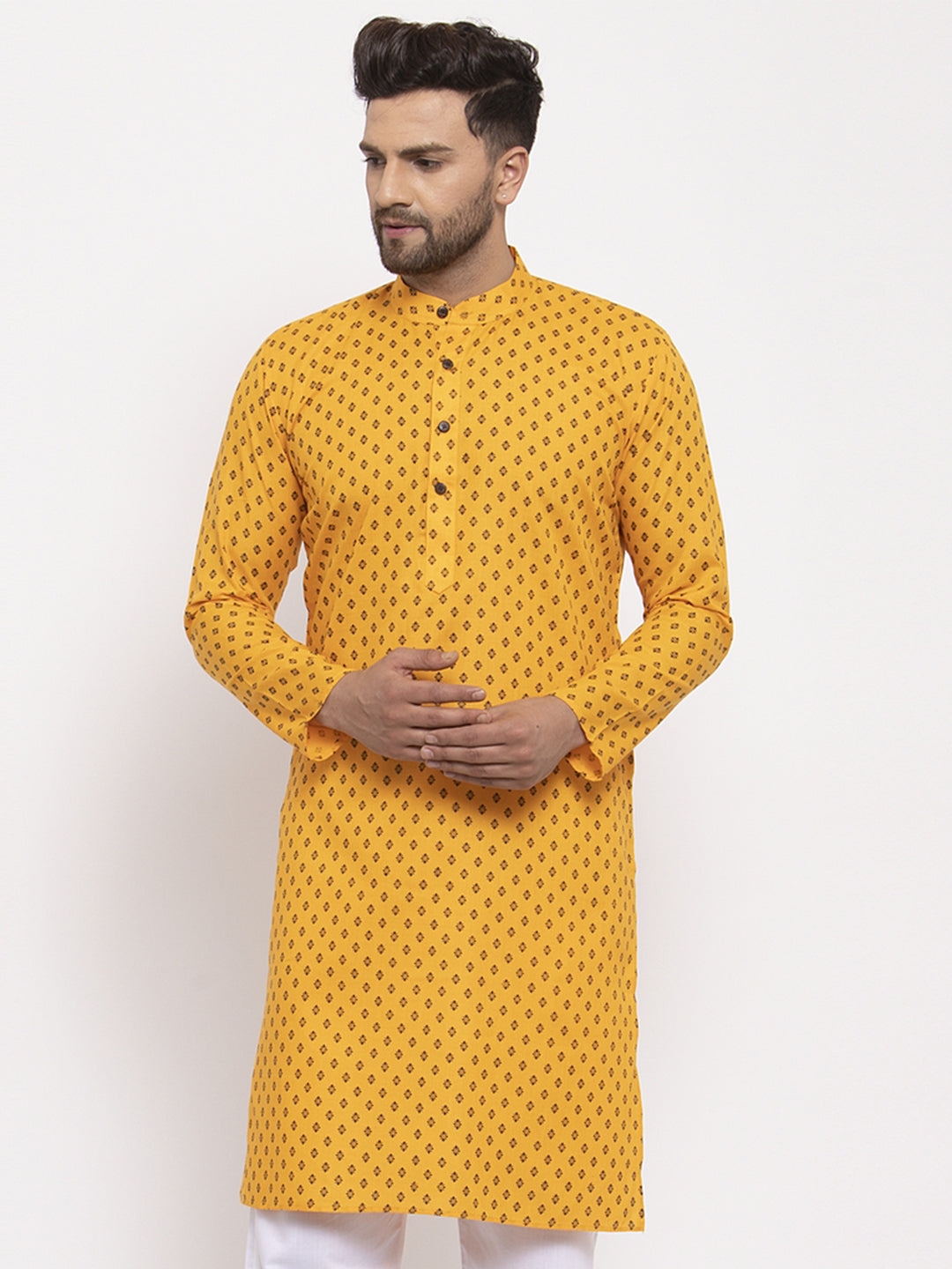 Jompers Men Yellow Printed Kurta Only - Distacart