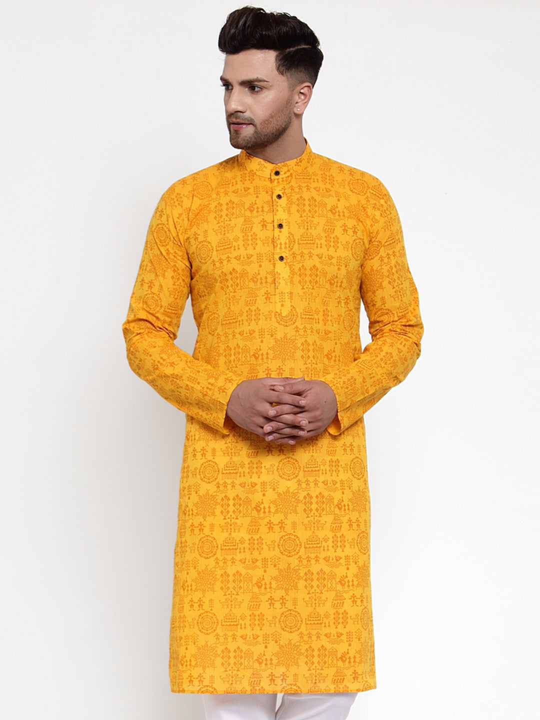 Jompers Men Mustard Printed Straight Kurta Only - Distacart