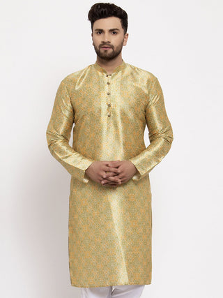 Jompers Men Green & Gold-Toned Printed Kurta onlly - Distacart
