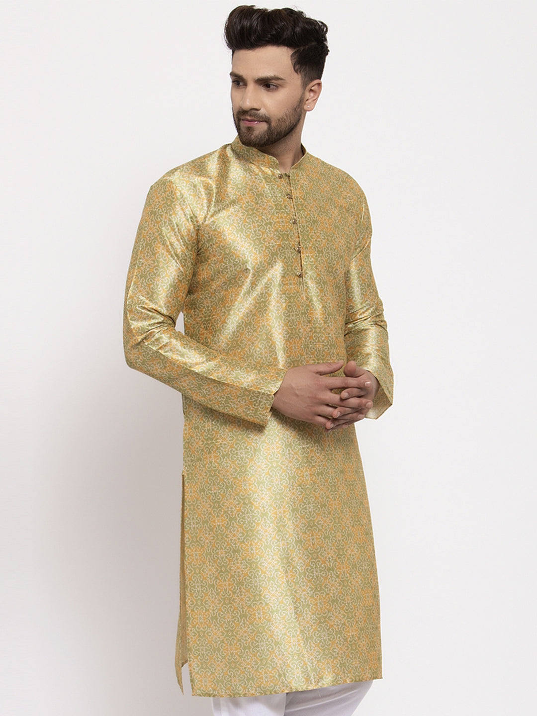 Jompers Men Green & Gold-Toned Printed Kurta onlly - Distacart
