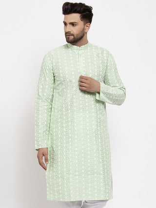 Jompers Men Mint Green Embroidered Kurta Only - Distacart
