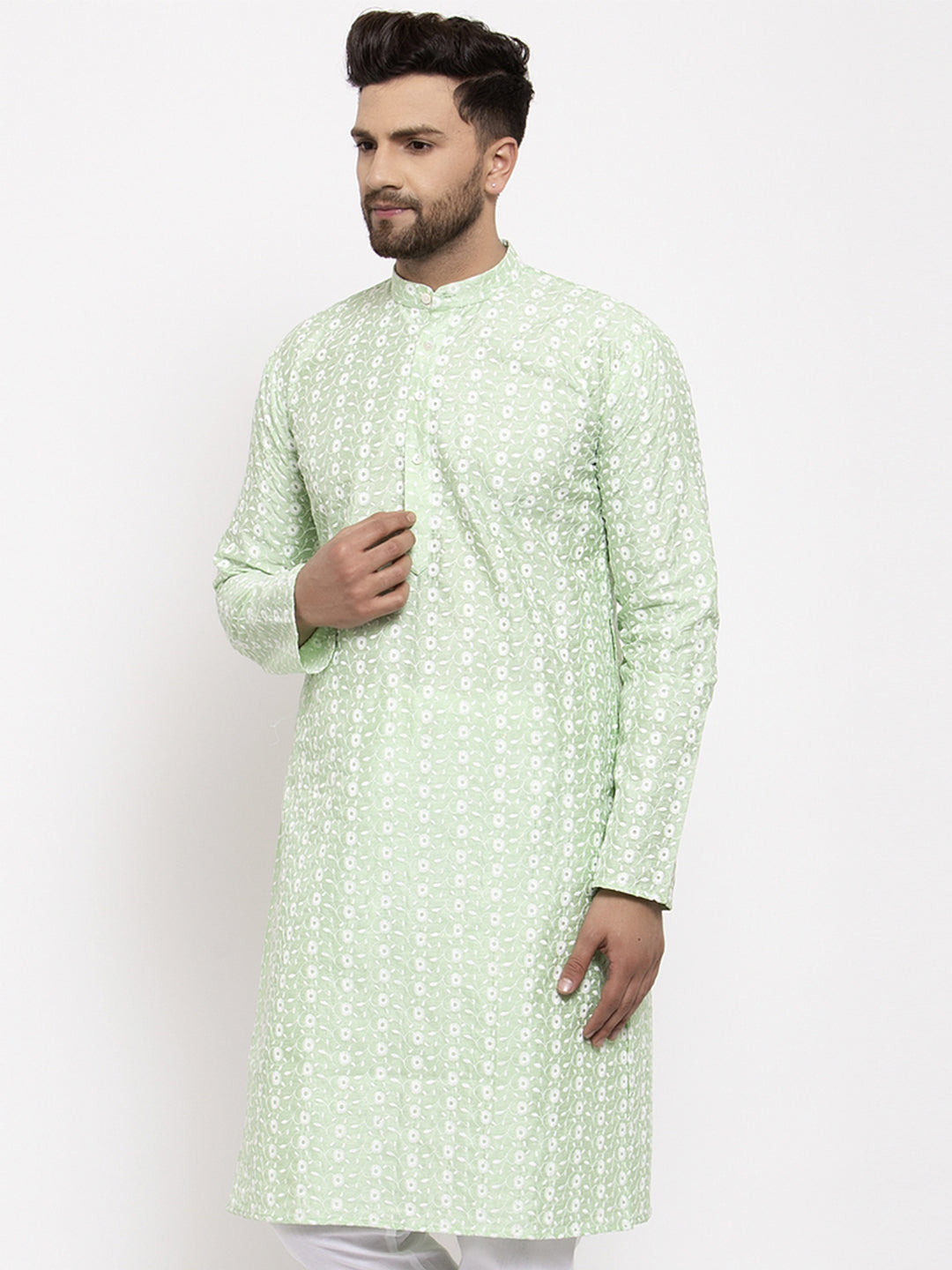 Jompers Men Mint Green Embroidered Kurta Only - Distacart