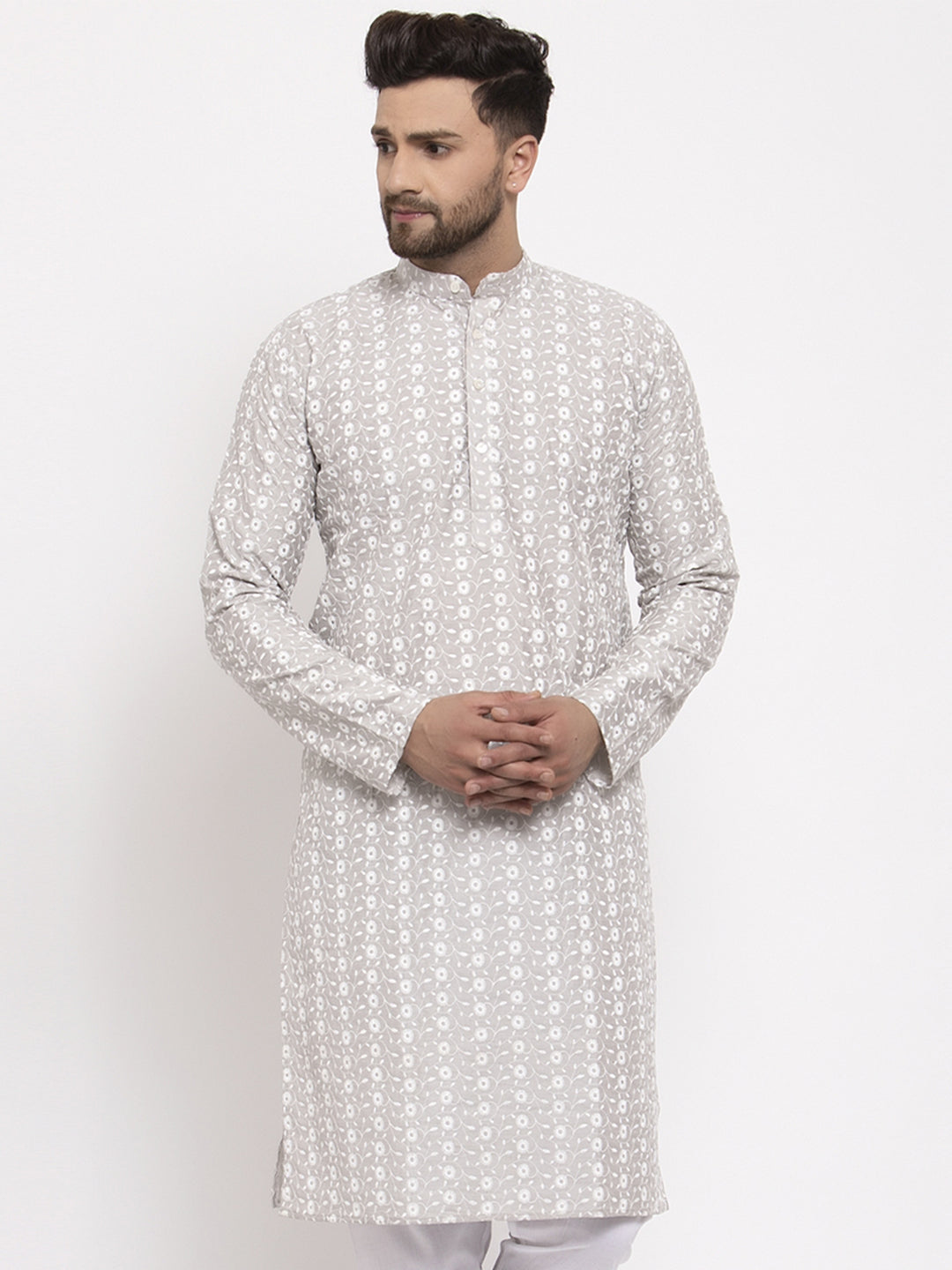Jompers Light Grey Embroidered Kurta Only - Distacart