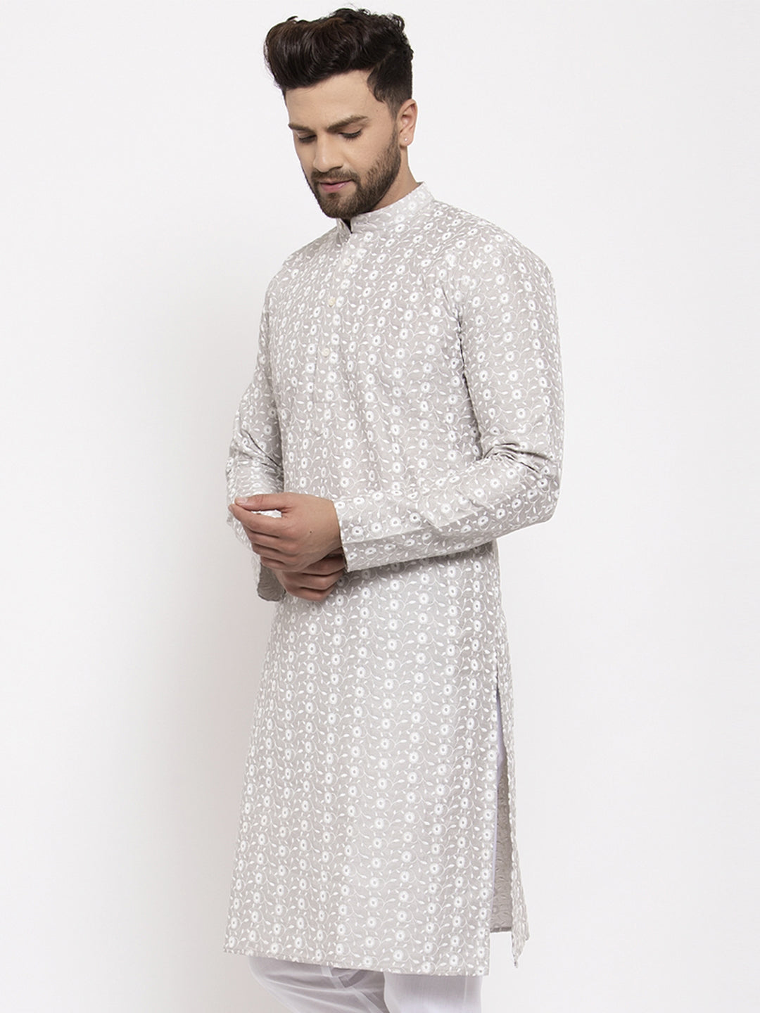 Jompers Light Grey Embroidered Kurta Only - Distacart