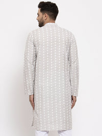 Thumbnail for Jompers Light Grey Embroidered Kurta Only - Distacart