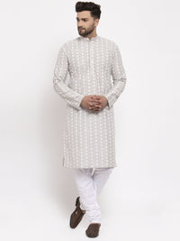 Thumbnail for Jompers Light Grey Embroidered Kurta Only - Distacart