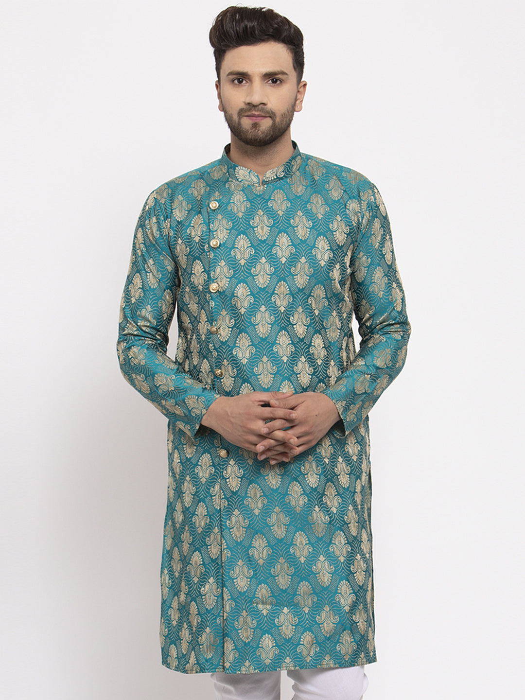 Jompers Men Green Jacquard Kurta Only - Distacart